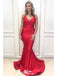 Sexy Red Mermaid Spaghetti Straps V Neck Long Prom Dresses PG1161