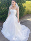 Elegant White Strapless Sleeveless With Train Popular Bridal Long Wedding Dresses, WDH119