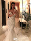 Sexy Mermaid Spaghetti Straps V Neck Sleeveless With Trailing Applique Popular Bridal Long Wedding Dresses, WDH124