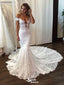 Sexy Mermaid Off Shoulder V Neck Sleeveless With Trailing Applique Popular Bridal Long Wedding Dresses, WDH126