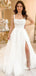 Charming Spaghetti Straps Square Sleeveless Side Slit With Trailing Lace Popular Bridal Long Wedding Dresses, WDH137