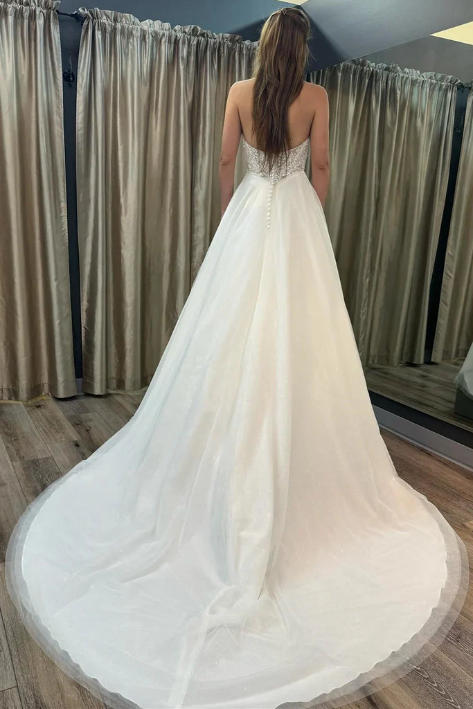 Romantic Sweetheart Sleeveless With Trailing Applique Popular Bridal Long Wedding Dresses, WDH140