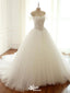 Charming Strapless Off Shoulder With Train Applique Popular Bridal Long Wedding Dresses, WDH082