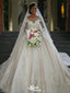 Elegant Illusion Full Sleeve Applique Ball Gown Popular Bridal Long Wedding Dresses, WDH088