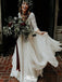 Elegant Tulle V Neck 3/4 Sleeve Applique Popular Bridal Long Wedding Dresses, WDH089