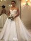 Romantic Tulle Straps V Neck 3/4 Sleeve Backless Applique Popular Bridal Long Wedding Dresses, WDH090
