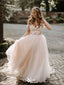 Romantic Tulle Straps V Neck With Train Applique Popular Bridal Long Wedding Dresses, WDH091