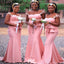 Popular Pink Mermaid Sweetheart Spaghetti Straps Ruffle Cheap Maxi Long Wedding Guest Bridesmaid Dresses,WGM195