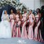Elegant Pink Mermaid One Shoulder Popular Cheap Maxi Long Wedding Guest Bridesmaid Dresses,WGM213