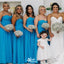 Charming Blue A-Line Strapless Popular Cheap Maxi Long Wedding Guest Bridesmaid Dresses,WGM217