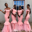 Unique Light Pink Mermaid Off Shoulder Popular Cheap Maxi Long Wedding Guest Bridesmaid Dresses,WGM249
