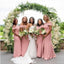 Elegant Pink Mermaid Off Shoulder Side Slit Popular Cheap Maxi Long Wedding Guest Bridesmaid Dresses,WGM262