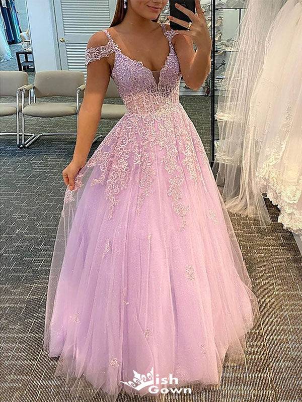 Sexy Deep V-neck Lace Spaghetti Straps Floor-length Prom Dresses,Evening Gowns,WGP317