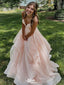 Elegant Pink A-Line V Neck Spaghetti Straps Sequin Long Formal Prom Gowns,Evening Dresses,WGP358