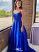 Elegant Navy Blue A-Line Spaghetti Straps V Neck Beads Cheap Maxi Long Party Prom Gowns,Evening Dresses,WGP423