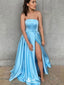 Gorgeous Blue A-Line Strapless Sleeveless Side Slit Cheap Maxi Long Party Prom Gowns,Evening Dresses,WGP451