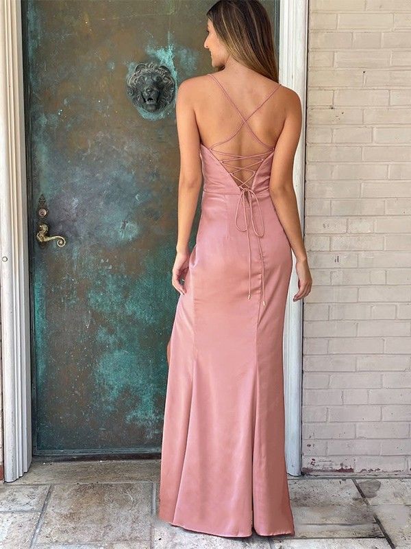 Simple Mermaid Spaghetti Straps Sleeveless Side Slit Cheap Maxi Long Party Prom Gowns,Evening Dresses,WGP464