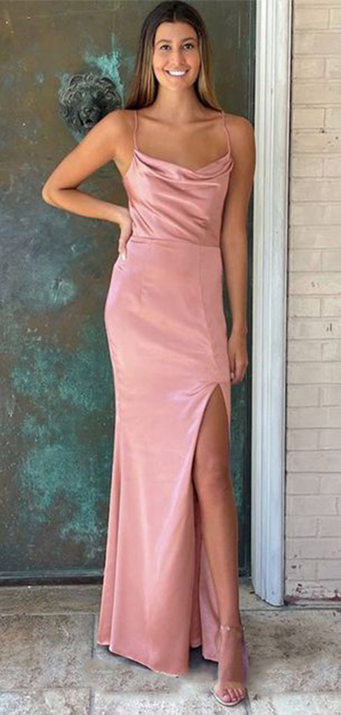 Simple Mermaid Spaghetti Straps Sleeveless Side Slit Cheap Maxi Long Party Prom Gowns,Evening Dresses,WGP464