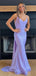 Sexy Purple Mermaid Spaghetti Straps V Neck Sleeveless Cheap Maxi Long Party Prom Gowns,Evening Dresses,WGP473