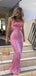 Unique Pink Mermaid Spaghetti Straps Square Sleeveless Lace Up Cheap Maxi Long Party Prom Gowns,Evening Dresses,WGP476
