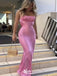 Unique Pink Mermaid Spaghetti Straps Square Sleeveless Lace Up Cheap Maxi Long Party Prom Gowns,Evening Dresses,WGP476