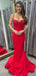 Sexy Red Mermaid Spaghetti Straps Sleeveless Beads Cheap Maxi Long Party Prom Gowns,Evening Dresses,WGP481