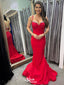 Sexy Red Mermaid Spaghetti Straps Sleeveless Beads Cheap Maxi Long Party Prom Gowns,Evening Dresses,WGP481