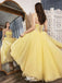 Elegant Yellow Strapless Sleeveless Applique Lace Up Cheap Maxi Long Party Prom Gowns,Evening Dresses,WGP492