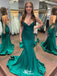 Sexy Emerald Green Mermaid Spaghetti Straps V Neck Sleeveless Lace Up Cheap Maxi Long Party Prom Gowns,Evening Dresses,WGP510