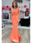 Charming Oragne Mermaid V Neck Sleeveless Cheap Maxi Long Party Prom Gowns,Evening Dresses,WGP520