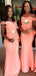 Elegant Pink Mermaid Off Shoulder Beading Cheap Maxi Long Wedding Guest Bridesmaid Dresses,WGM204