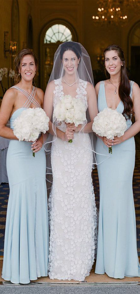 Mismatched Light Blue Mermaid Popular Cheap Maxi Long Wedding Guest Bridesmaid Dresses,WGM243