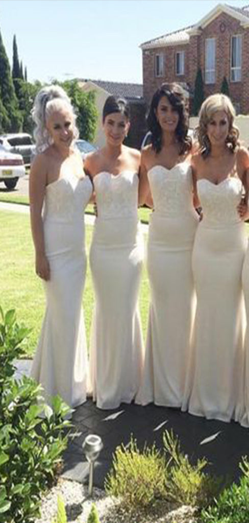 Elegant Ivory Mermaid Strapless Popular Cheap Maxi Long Wedding Guest Bridesmaid Dresses,WGM244