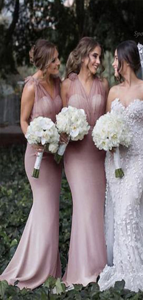 Elegant Dusty Pink Mermaid Straps Popular Cheap Maxi Long Wedding Guest Bridesmaid Dresses,WGM246