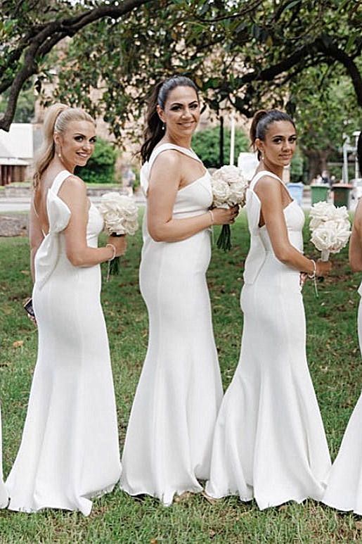 Unique Ivory Mermaid Straps Popular Cheap Maxi Long Wedding Guest Bridesmaid Dresses,WGM247