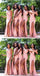 Sexy Pink Mermaid Spaghetti Straps V Neck Side Slit Popular Cheap Maxi Long Wedding Guest Bridesmaid Dresses,WGM252