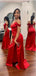 Mismatched Red Mermaid Side Slit Popular Cheap Maxi Long Wedding Guest Bridesmaid Dresses,WGM260