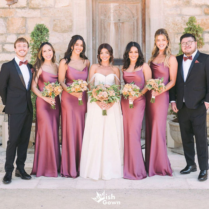 Elegant Pink Spaghetti Strap Sleeveless Mermaid Long Bridesmaid Dresses Online,WGM459