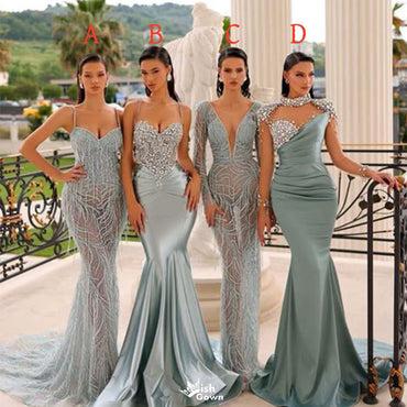 Simple Blue Mismatched Sleeveless Mermaid Long Bridesmaid Dresses Online, WGM423