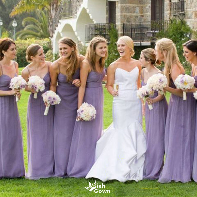 Elegant Purple V-Neck Sleeveless A-Line Long Bridesmaid Dresses Online,WGM462
