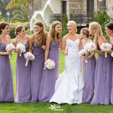 Elegant Purple V-Neck Sleeveless A-Line Long Bridesmaid Dresses Online,WGM462