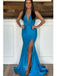 Sexy Blue Mermaid V-neck Backless Maxi Long Party Prom Dresses,WGP285