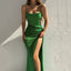 Sexy Sheath Green Spaghetti Straps Side Slit Party Prom Dresses,Evening Dresses,WGP298