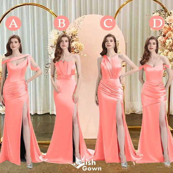 Mismatched Coral Mermaid Side Slit Cheap Long Bridesmaid Dresses Onlin Wish Gown Mismatched Coral Mermaid Side Slit Cheap Long Bridesmaid Dresses Onlin Wish Gown