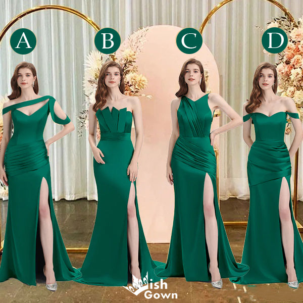 Emerald Mermaid Sexy High Slit Burnt Brown Satin Long Bridesmaid Dress Wish Gown Emerald Mermaid Sexy High Slit Burnt Brown Satin Long Bridesmaid Dress Wish Gown