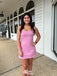 Simple Pink Mermaid Spaghetti Straps Square Sleeveless Cheap Short Homecoming Dresses, EPT140