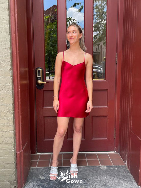 Simple Red Mermaid Spaghetti Straps V Neck Sleeveless Cheap Short Home Wish Gown Simple Red Mermaid Spaghetti Straps V Neck Sleeveless Cheap Short Home Wish Gown