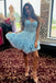 Elegant Blue Spaghetti Straps Sleeveless Sequin Cheap Short Homecoming Dresses, EPT150