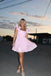 Elegant Pink Straps Square Cheap Short Homecoming Dresses, EPT154