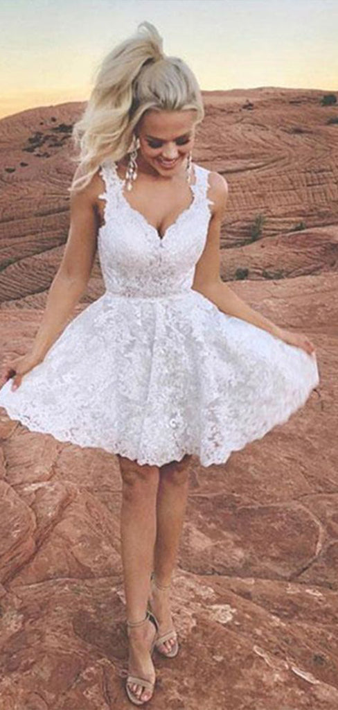 Charming Straps V Neck Sleeveless Lace Cheap Short Homecoming Dresses, EPT164